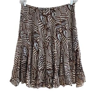 ICE Silk Skirt Sz 8 VTG Leaf Abstract Brown Print Forest Fairy Whimsical Flowy
